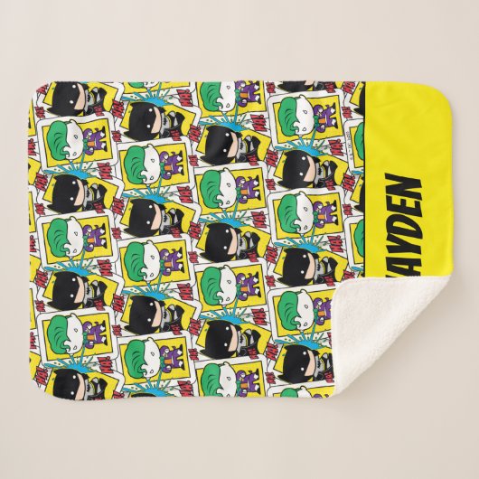 チビ(小さくかわいく書いた感じ)ジョーカーとバ遊ットマンのカードパターン シェルパブランケット (正面(横))