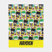 チビ（小さくかわいく書いた感じ）ジョーカーとバ遊ットマンのカードパターン フリースブランケット (正面)