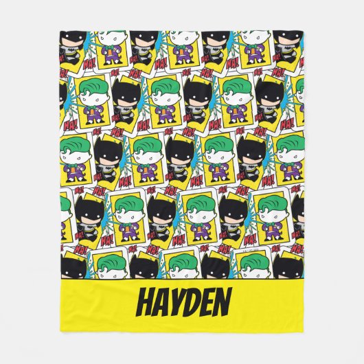 チビ(小さくかわいく書いた感じ)ジョーカーとバ遊ットマンのカードパターン フリースブランケット (正面)