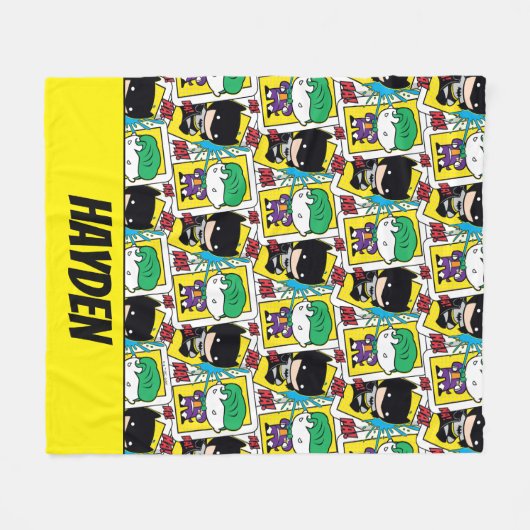 チビ（小さくかわいく書いた感じ）ジョーカーとバ遊ットマンのカードパターン フリースブランケット (正面(横))