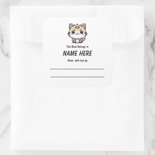 チビ(小さくかわいく書いた感じ)ジンジャーキャットチルドレンの蔵書票メッセージ スクエアシール (バッグ)