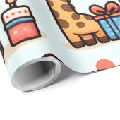 チビ（小さくかわいく書いた感じ）スタイル動物の誕生日帽子のラップ紙 ラッピングペーパー (ロールコーナー)