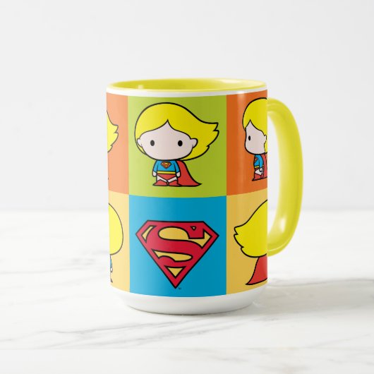 チビ（小さくかわいく書いた感じ）スーパーガールキャラクターターンアラウンド マグカップ (正面右)
