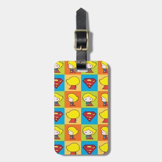 チビ（小さくかわいく書いた感じ）スーパーガールキャラクターターンアラウンド ラゲッジタグ (正面縦)