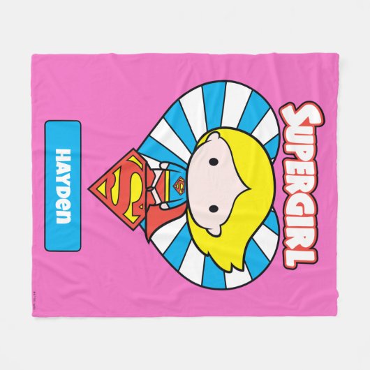 チビ(小さくかわいく書いた感じ)スーパーガールスターバストハートとロゴ フリースブランケット (正面(横))