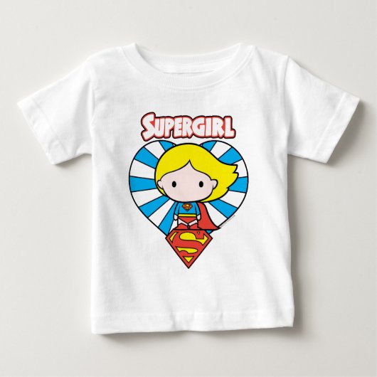 チビ（小さくかわいく書いた感じ）スーパーガールスターバストハートとロゴ ベビーTシャツ (正面)