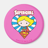 チビ(小さくかわいく書いた感じ)スーパーガールスターバストハートとロゴ マグネット (正面)