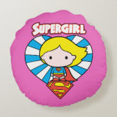 チビ（小さくかわいく書いた感じ）スーパーガールスターバストハートとロゴ ラウンドクッション (裏面)
