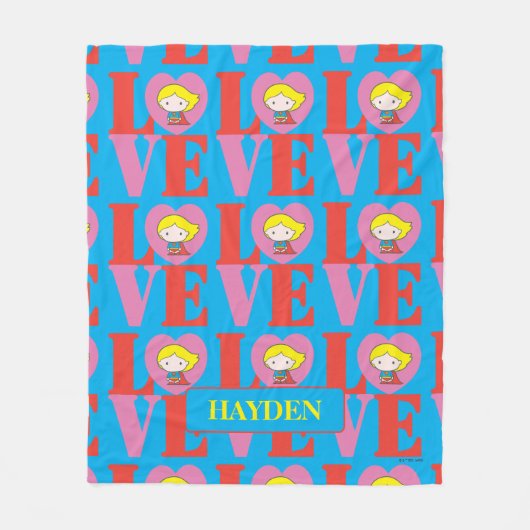チビ(小さくかわいく書いた感じ)スーパーガールラブ フリースブランケット (正面)