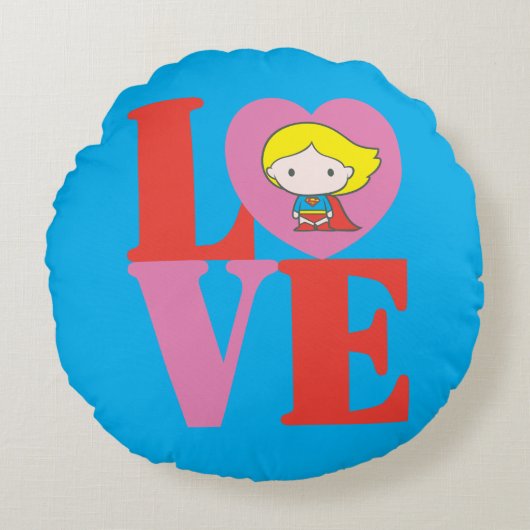 チビ（小さくかわいく書いた感じ）スーパーガールラブ ラウンドクッション (正面)