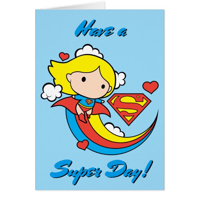 チビ（小さくかわいく書いた感じ）スーパーガール飛んでいるレインボー (正面)