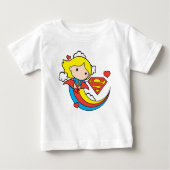 チビ（小さくかわいく書いた感じ）スーパーガール飛んでいるレインボー ベビーTシャツ (正面)