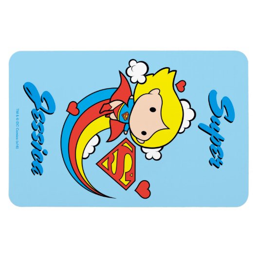 チビ(小さくかわいく書いた感じ)スーパーガール飛んでいるレインボー マグネット (横)