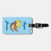 チビ（小さくかわいく書いた感じ）スーパーガール飛んでいるレインボー ラゲッジタグ (正面横)