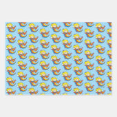 チビ（小さくかわいく書いた感じ）スーパーガール飛んでいるレインボー ラッピングペーパーシート (正面3)