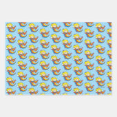 チビ(小さくかわいく書いた感じ)スーパーガール飛んでいるレインボー ラッピングペーパーシート (正面2)