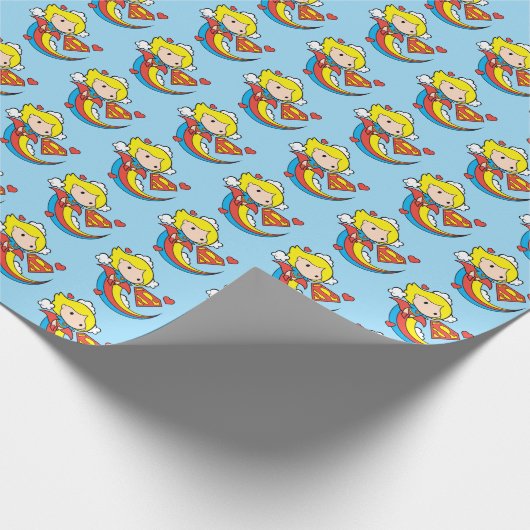 チビ（小さくかわいく書いた感じ）スーパーガール飛んでいるレインボー ラッピングペーパー (角)