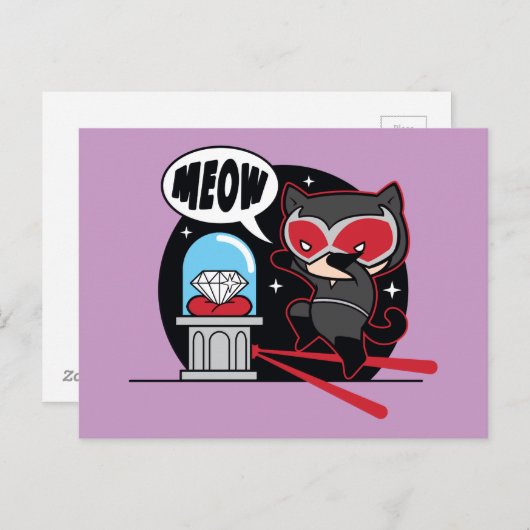 チビ（小さくかわいく書いた感じ）ダイヤモンドを盗むキャットウーマン ポストカード (正面/裏面)