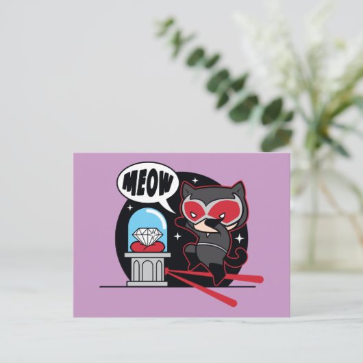 チビ（小さくかわいく書いた感じ）ダイヤモンドを盗むキャットウーマン ポストカード (スタンド正面)