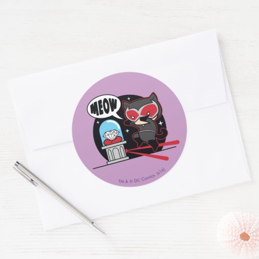 チビ(小さくかわいく書いた感じ)ダイヤモンドを盗むキャットウーマン ラウンドシール (封筒)