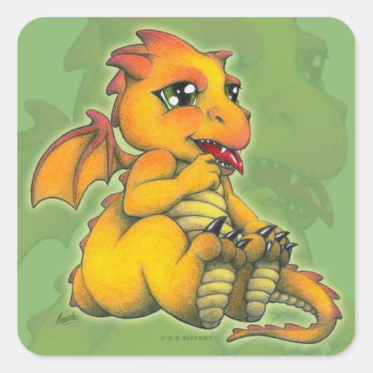 チビ(小さくかわいく書いた感じ)ドラゴン スクエアシール (正面)