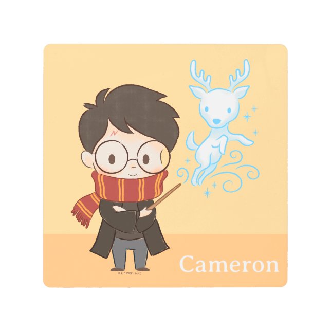 チビ（小さくかわいく書いた感じ）ハリーポッター™パトロナス メタルプリント (正面)