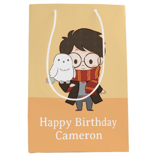 チビ(小さくかわいく書いた感じ)ハリーポッター™ & Hedwig ミディアムペーパーバッグ (正面)