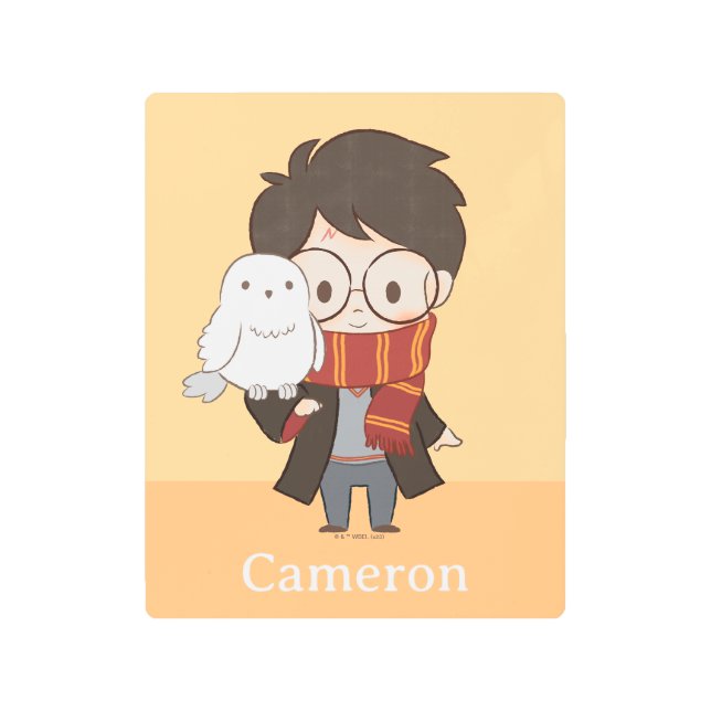 チビ（小さくかわいく書いた感じ）ハリーポッター™ & Hedwig メタルプリント (正面)