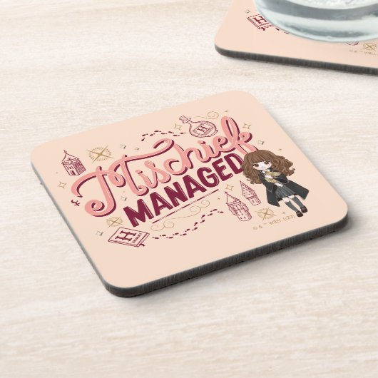 チビ（小さくかわいく書いた感じ）ハーマイオニー「いたずら管理中」 コースター (左側)