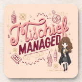 チビ（小さくかわいく書いた感じ）ハーマイオニー「いたずら管理中」 コースター (正面)