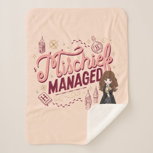 チビ(小さくかわいく書いた感じ)ハーマイオニー「いたずら管理中」 シェルパブランケット (正面)