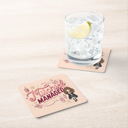 チビ(小さくかわいく書いた感じ)ハーマイオニー「いたずら管理中」 スクエアペーパーコースター (インサイチュ)