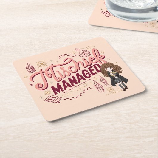 チビ(小さくかわいく書いた感じ)ハーマイオニー「いたずら管理中」 スクエアペーパーコースター (アングル)