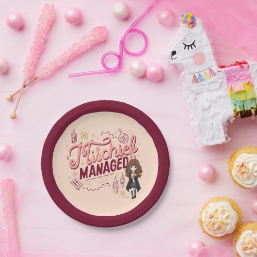 チビ（小さくかわいく書いた感じ）ハーマイオニー「いたずら管理中」 ペーパープレート (パーティー)