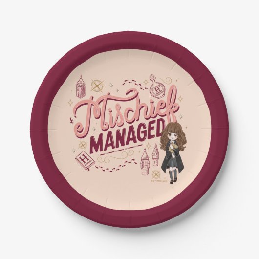 チビ（小さくかわいく書いた感じ）ハーマイオニー「いたずら管理中」 ペーパープレート (正面)