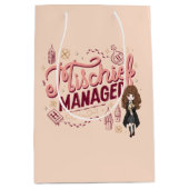 チビ(小さくかわいく書いた感じ)ハーマイオニー「いたずら管理中」 ミディアムペーパーバッグ (正面)