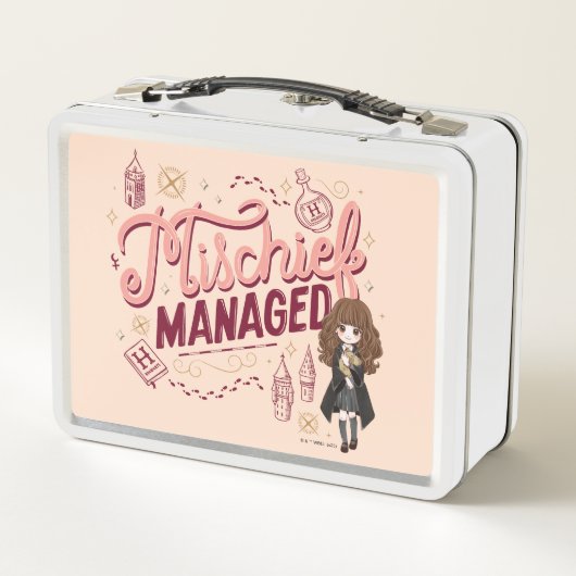 チビ(小さくかわいく書いた感じ)ハーマイオニー「いたずら管理中」 メタルランチボックス (裏面)