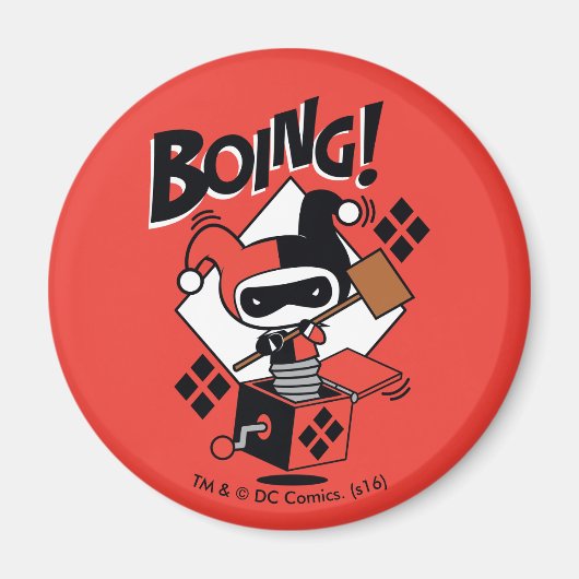 チビ(小さくかわいく書いた感じ)ハーレークインアボックス付きハンマー マグネット (正面)