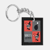 チビ(小さくかわいく書いた感じ)ハーレークイン市松模様にパターン キーホルダー (正面左)