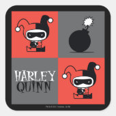 チビ(小さくかわいく書いた感じ)ハーレークイン市松模様にパターン スクエアシール (正面)