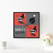 チビ(小さくかわいく書いた感じ)ハーレークイン市松模様にパターン スクエア壁時計 (ホーム)