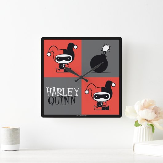 チビ(小さくかわいく書いた感じ)ハーレークイン市松模様にパターン スクエア壁時計 (ホーム)