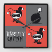 チビ(小さくかわいく書いた感じ)ハーレークイン市松模様にパターン スクエア壁時計 (正面)