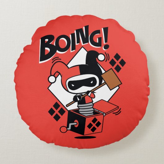 チビ(小さくかわいく書いた感じ)ハーレー – クイン – イン – A – ボックス(ハンマー付) ラウンドクッション (正面)