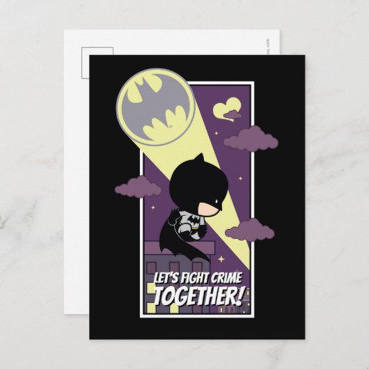 チビ（小さくかわいく書いた感じ）バットマン – 一緒に犯罪と闘おう シーズンポストカード (正面/裏面)