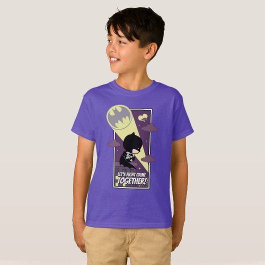 チビ(小さくかわいく書いた感じ)バットマン – 一緒に犯罪と闘おう Tシャツ (正面フル)