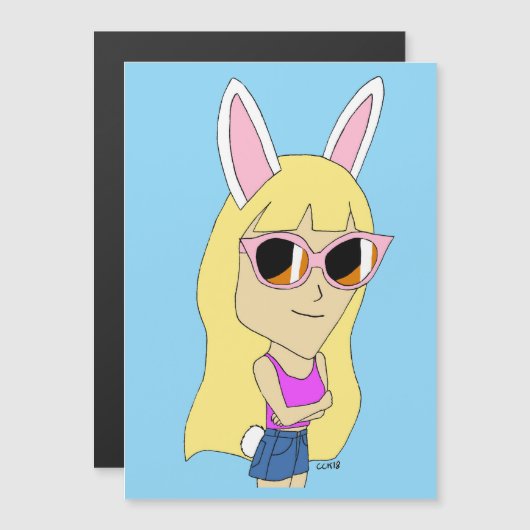 チビ（小さくかわいく書いた感じ）バニーガール磁石 (正面/裏面)