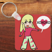 チビ（小さくかわいく書いた感じ）バレンタインハート キーホルダー (正面)