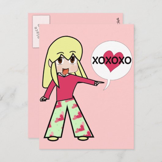 チビ（小さくかわいく書いた感じ）バレンタインハート シーズンポストカード (正面/裏面)