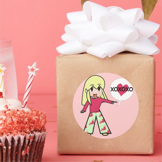 チビ（小さくかわいく書いた感じ）バレンタインハート ラウンドシール (パーティー)